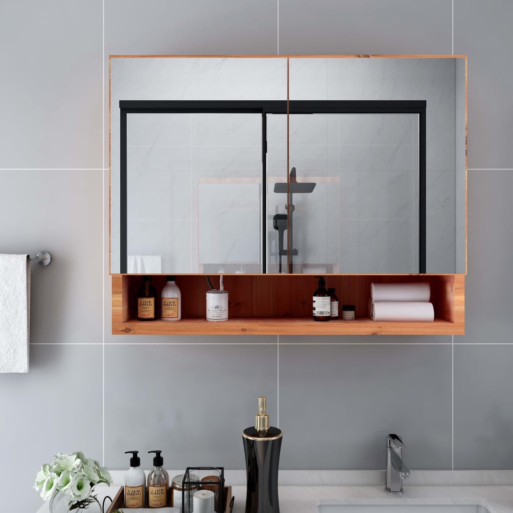 vidaXL Dulap de baie cu oglindă și LED-uri, stejar, 80x15x60 cm, MDF vidaXL Dulap de baie cu oglindă și LED-uri, stejar, 80x15x60 cm, MDF