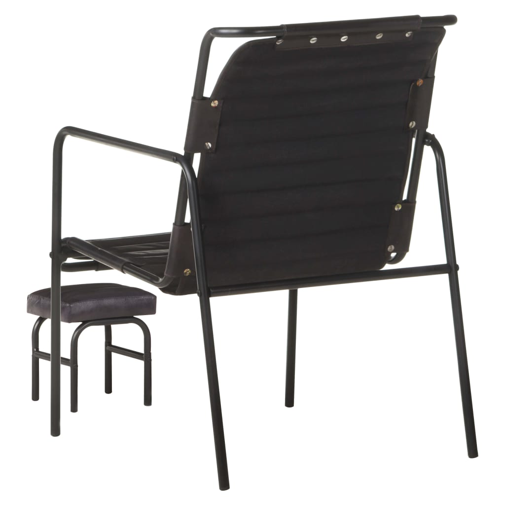 vidaXL Fotoliu de relaxare cu suport picioare, negru, piele naturală vidaXL Fotoliu de relaxare cu suport picioare, negru, piele naturală