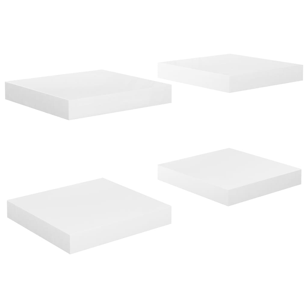 vidaXL Rafturi de perete, 4 buc., alb extralucios, 23x23,5x3,8 cm, MDF