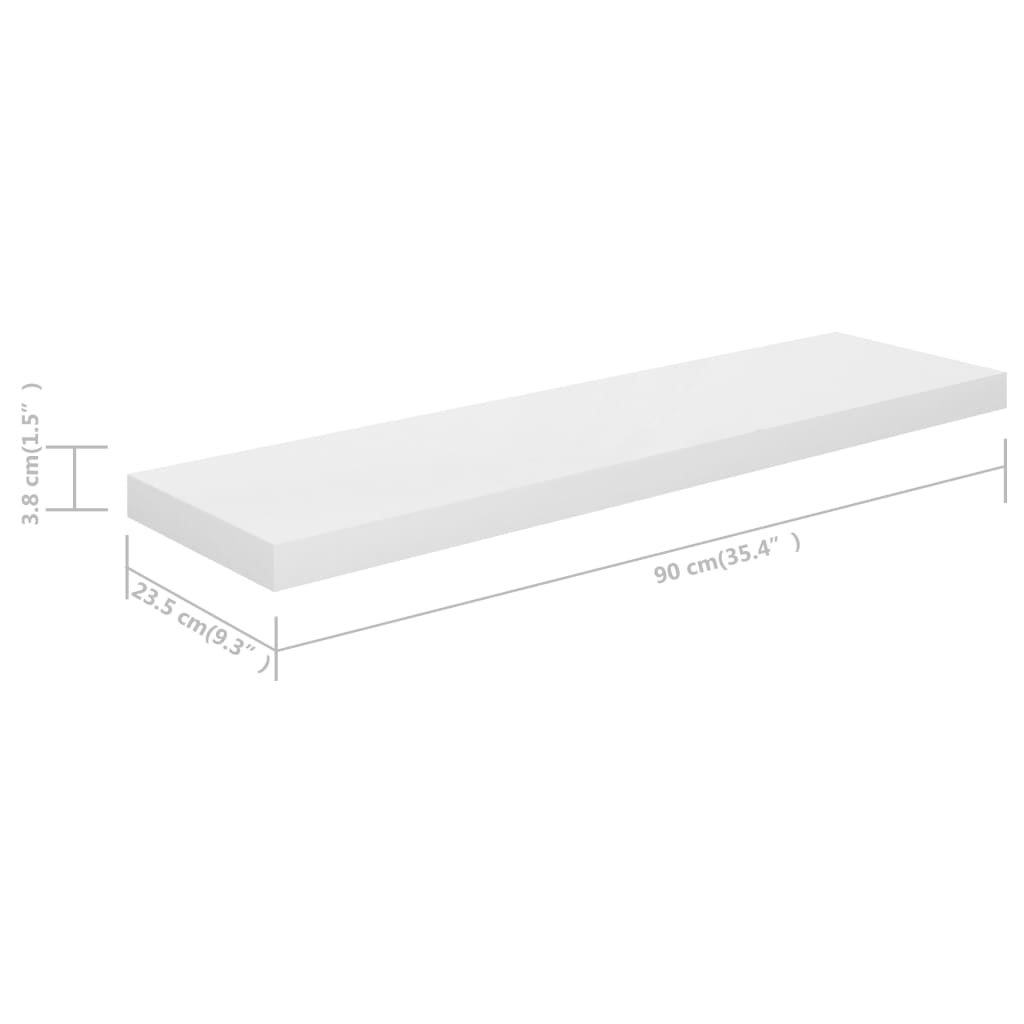 vidaXL Raft de perete suspendat, alb extralucios, 90x23,5x3,8 cm, MDF