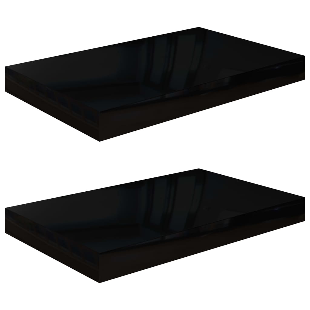 vidaXL Rafturi de perete, 2 buc., negru extralucios, 40x23x3,8 cm, MDF