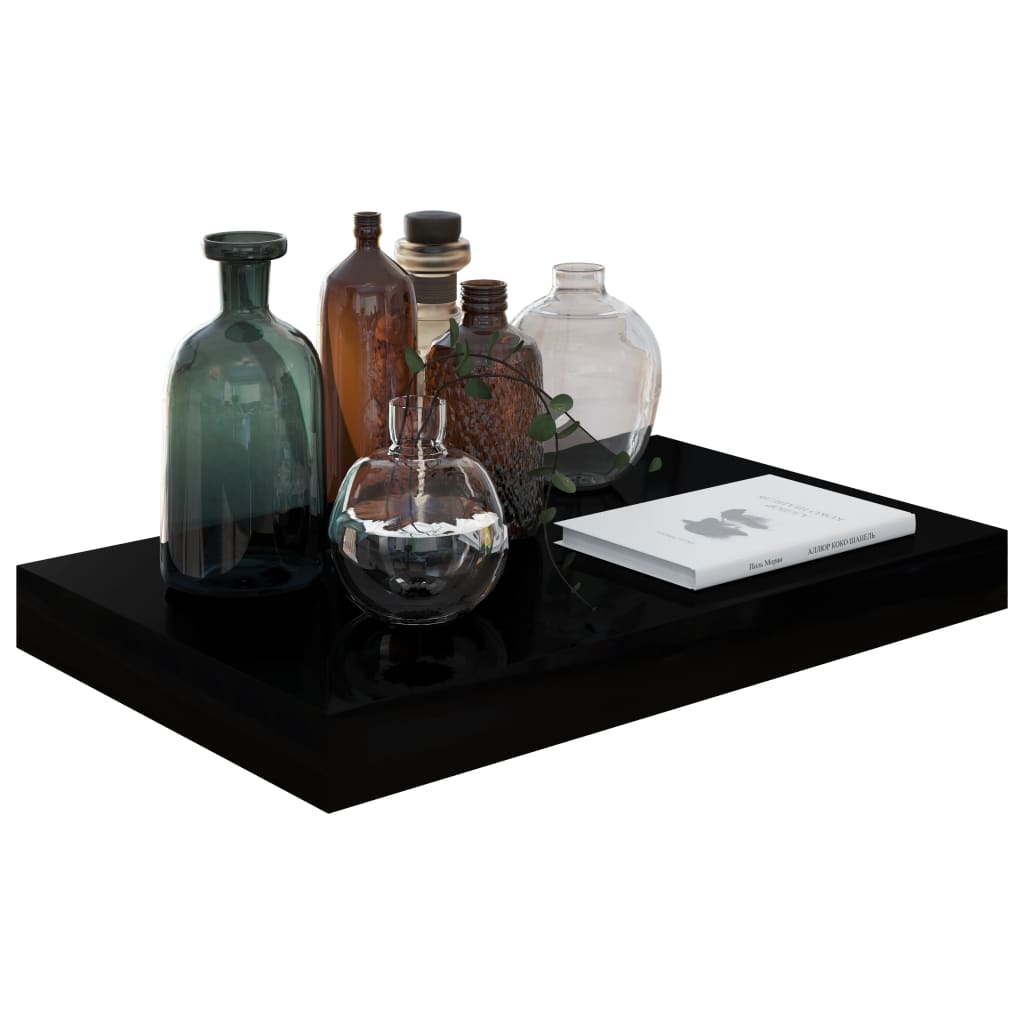 vidaXL Rafturi de perete, 2 buc., negru extralucios, 40x23x3,8 cm, MDF