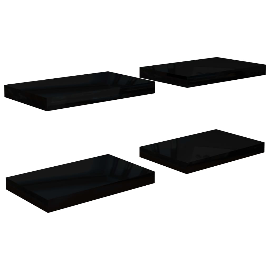 vidaXL Rafturi de perete, 4 buc., negru extralucios, 40x23x3,8 cm, MDF