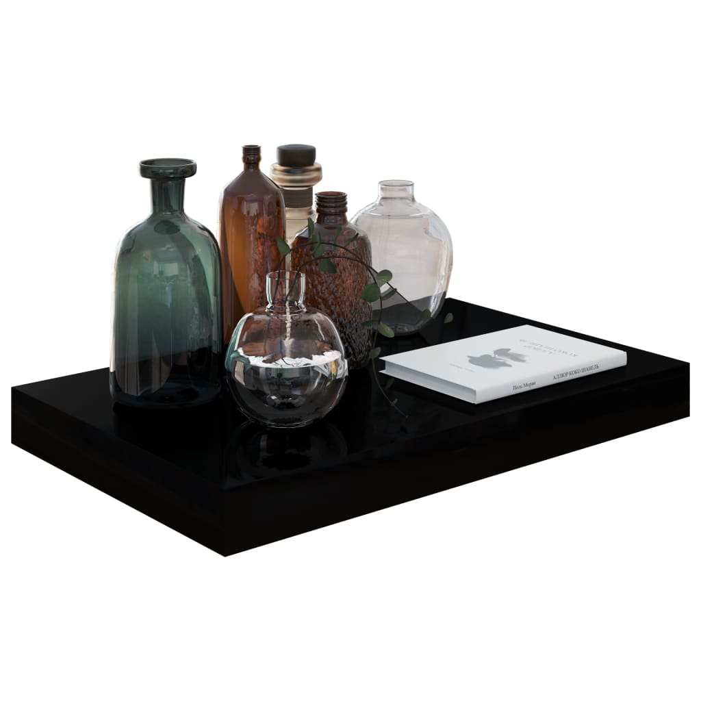 vidaXL Rafturi de perete, 4 buc., negru extralucios, 40x23x3,8 cm, MDF