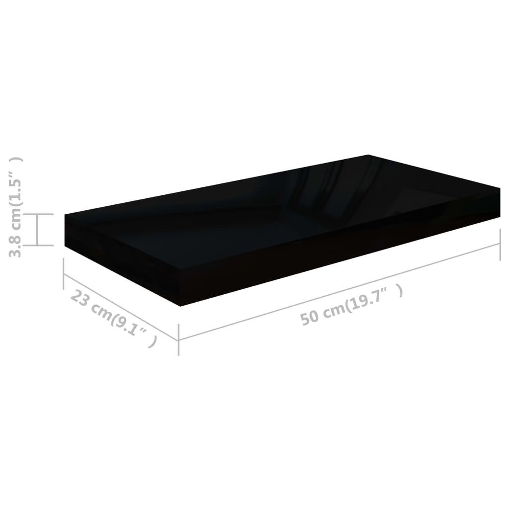 vidaXL Raft de perete suspendat, negru extralucios, 50x23x3,8 cm, MDF