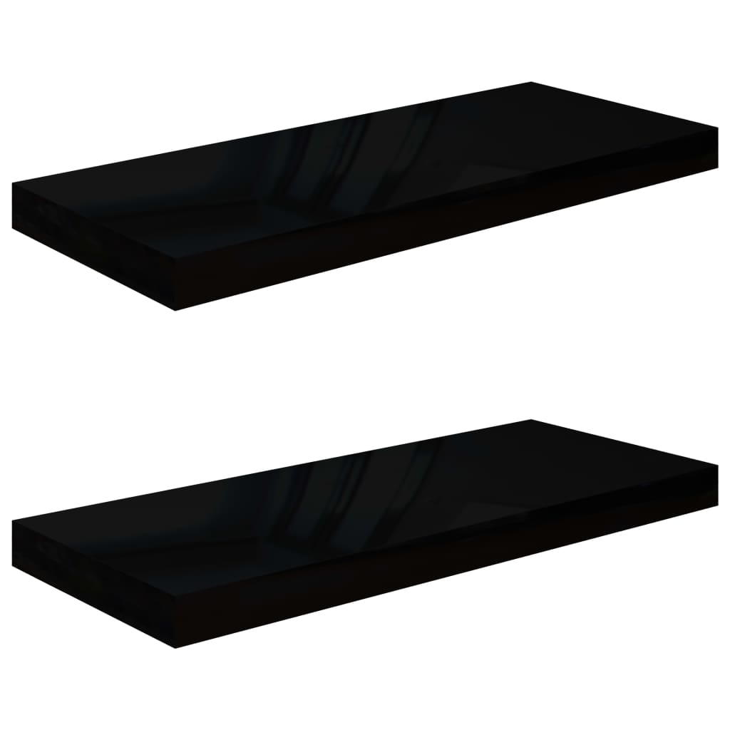 vidaXL Rafturi de perete 2 buc. negru extralucios, 60x23,5x3,8 cm, MDF vidaXL Rafturi de perete 2 buc. negru extralucios, 60x23,5x3,8 cm, MDF