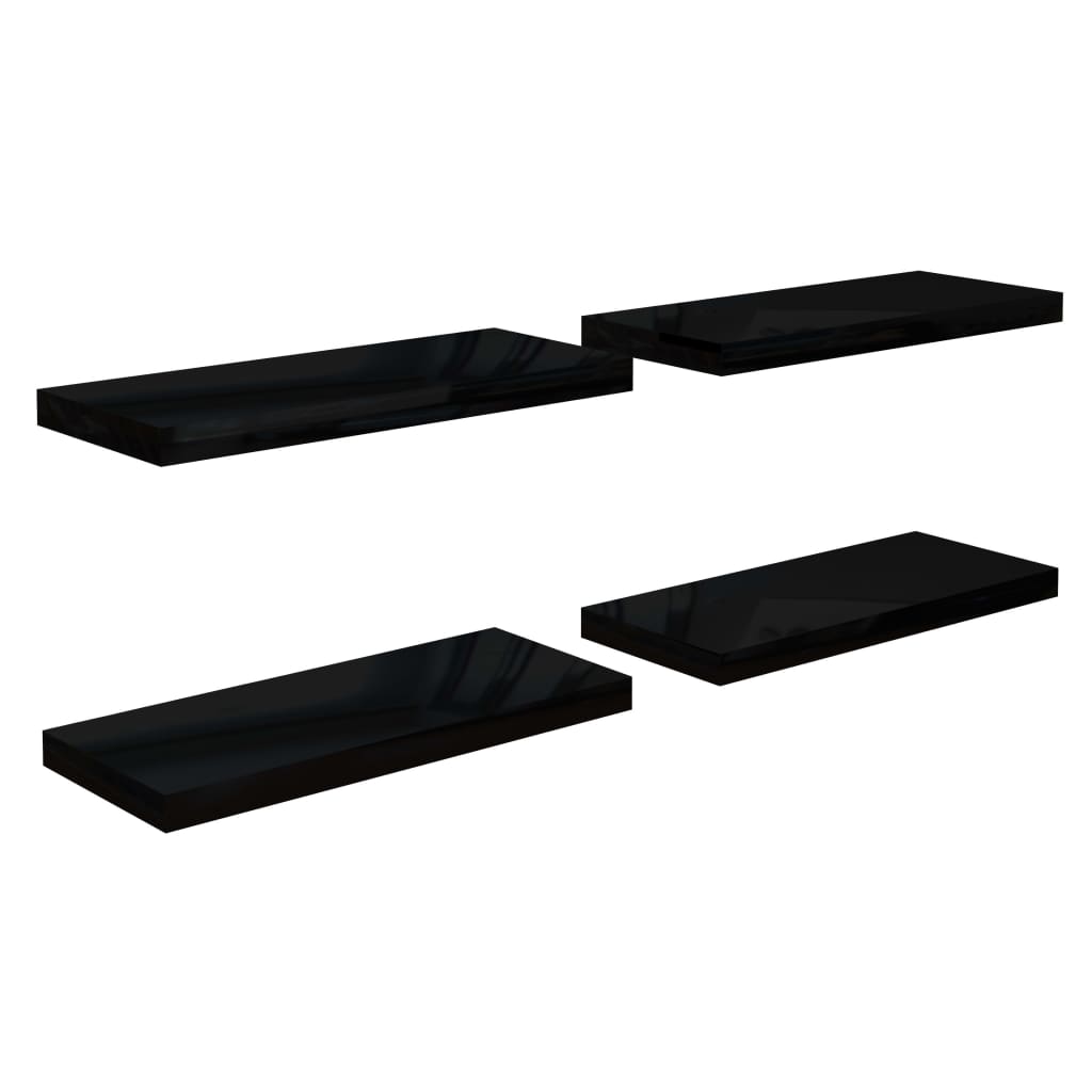 vidaXL Rafturi de perete 4 buc. negru extralucios, 60x23,5x3,8 cm, MDF vidaXL Rafturi de perete 4 buc. negru extralucios, 60x23,5x3,8 cm, MDF
