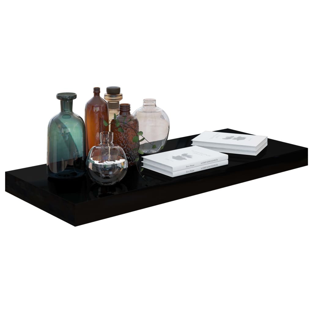vidaXL Rafturi de perete 4 buc. negru extralucios, 60x23,5x3,8 cm, MDF vidaXL Rafturi de perete 4 buc. negru extralucios, 60x23,5x3,8 cm, MDF