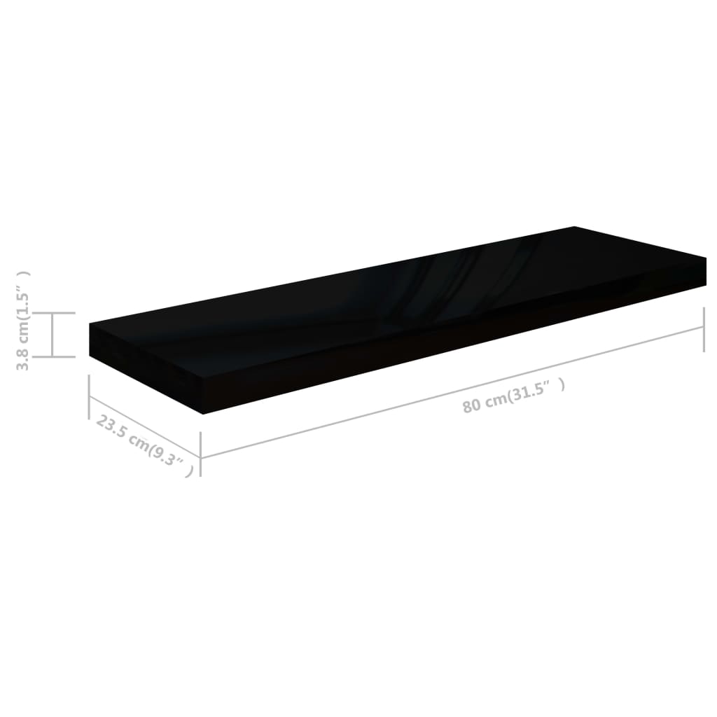vidaXL Raft de perete suspendat negru extralucios, 80x23,5x3,8 cm, MDF