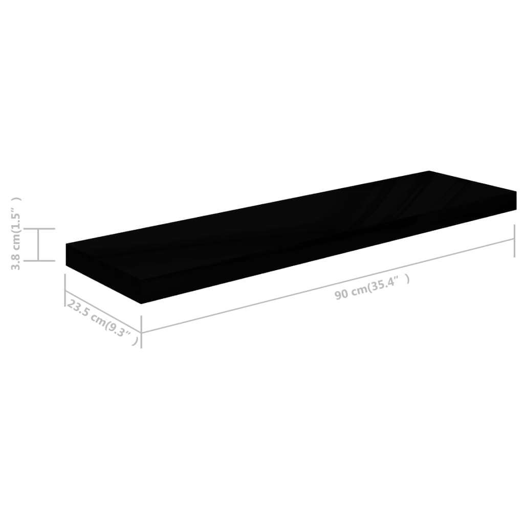 vidaXL Raft perete suspendat, negru extralucios, 90x23,5x3,8 cm, MDF vidaXL Raft perete suspendat, negru extralucios, 90x23,5x3,8 cm, MDF