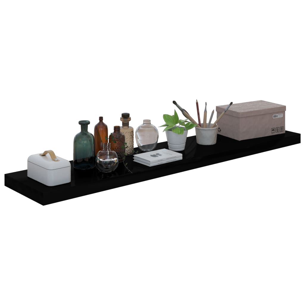 vidaXL Rafturi de perete, 2 buc. negru extralucios 120x23,5x3,8 cm MDF