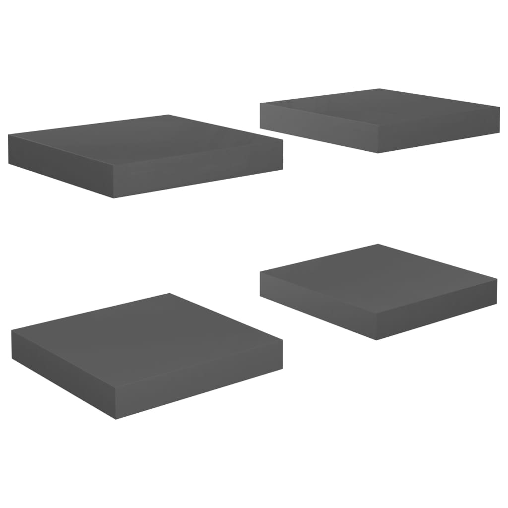vidaXL Rafturi de perete, 4 buc., gri extralucios, 23x23,5x3,8 cm, MDF
