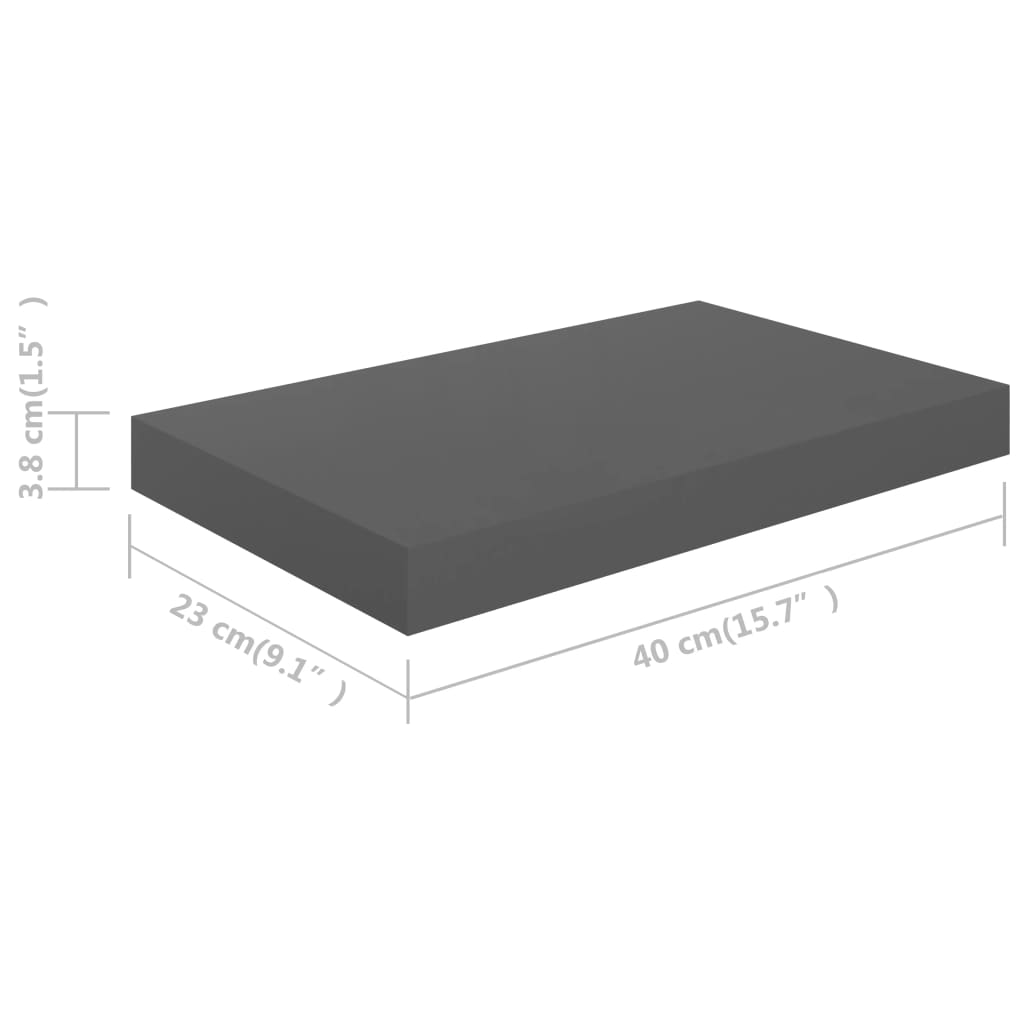 vidaXL Raft de perete suspendat, gri extralucios, 40x23x3,8 cm, MDF vidaXL Raft de perete suspendat, gri extralucios, 40x23x3,8 cm, MDF