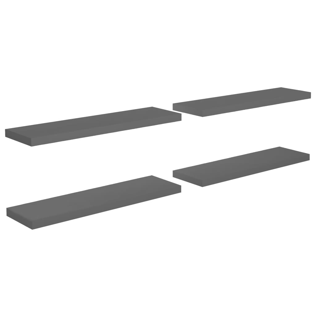 vidaXL Rafturi de perete, 4 buc., gri extralucios, 90x23,5x3,8 cm, MDF