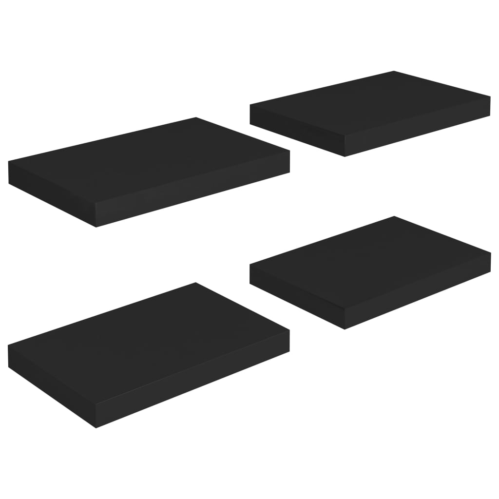 vidaXL Rafturi de perete suspendate, 4 buc., negru, 40x23x3,8 cm, MDF
