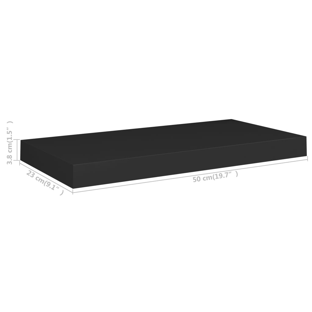 vidaXL Raft de perete suspendat, negru, 50x23x3,8 cm, MDF
