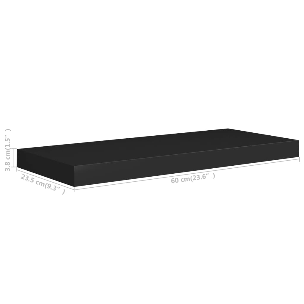 vidaXL Raft de perete suspendat, negru, 60x23,5x3,8 cm, MDF