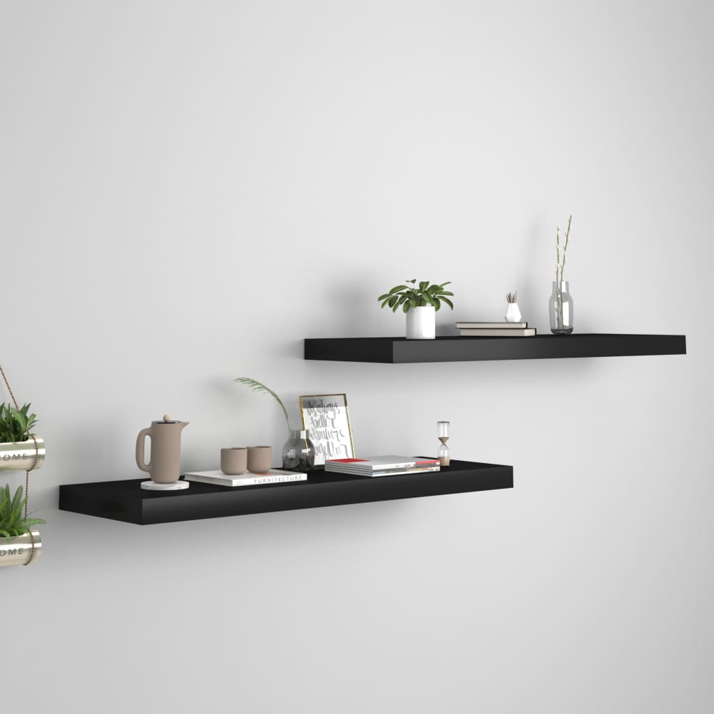 vidaXL Rafturi de perete suspendate 2 buc., negru, 80x23,5x3,8 cm, MDF vidaXL Rafturi de perete suspendate 2 buc., negru, 80x23,5x3,8 cm, MDF