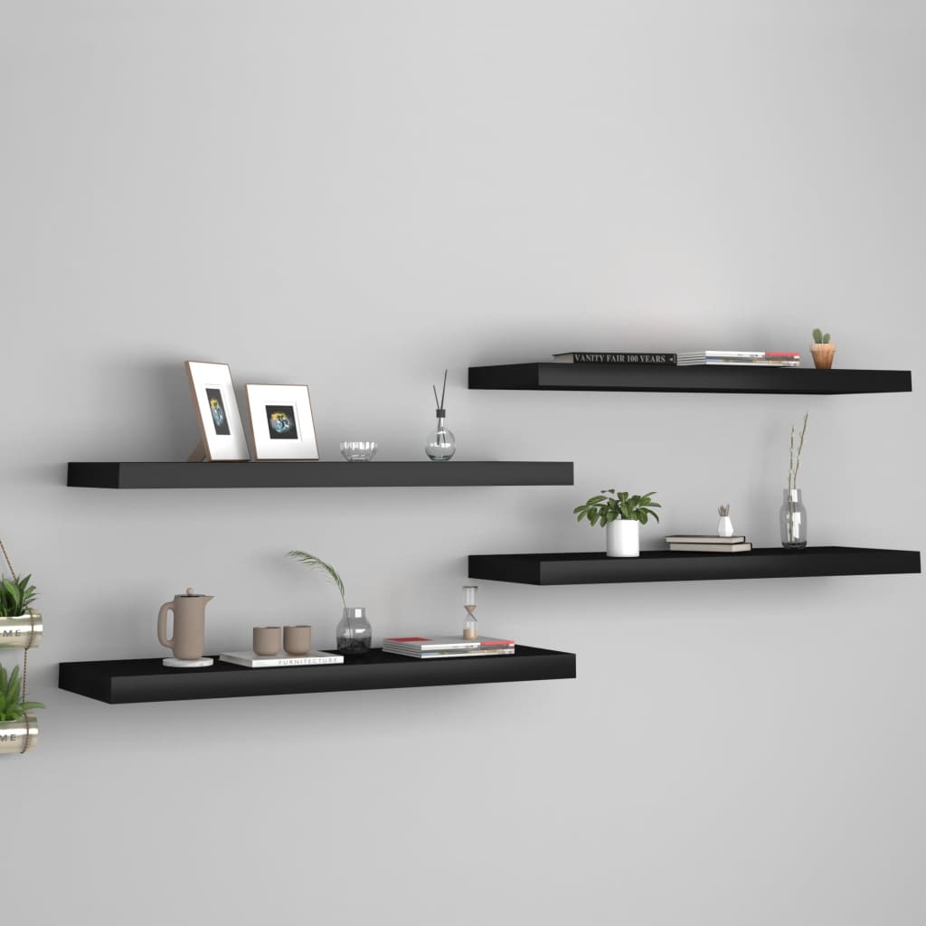 vidaXL Rafturi de perete, 4 buc., negru, 80 x 23,5 x 3,8 cm, MDF vidaXL Rafturi de perete, 4 buc., negru, 80 x 23,5 x 3,8 cm, MDF