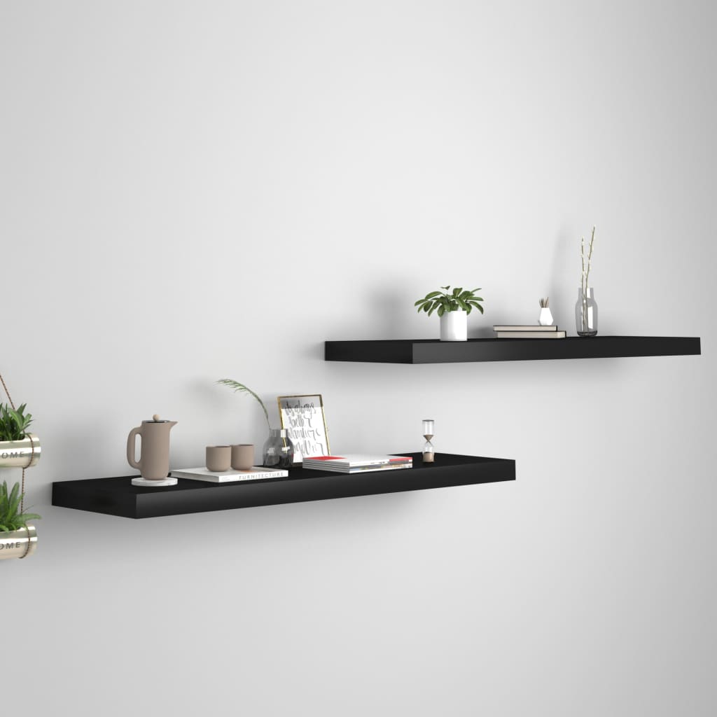 vidaXL Rafturi de perete suspendate 2 buc., negru, 90x23,5x3,8 cm, MDF vidaXL Rafturi de perete suspendate 2 buc., negru, 90x23,5x3,8 cm, MDF