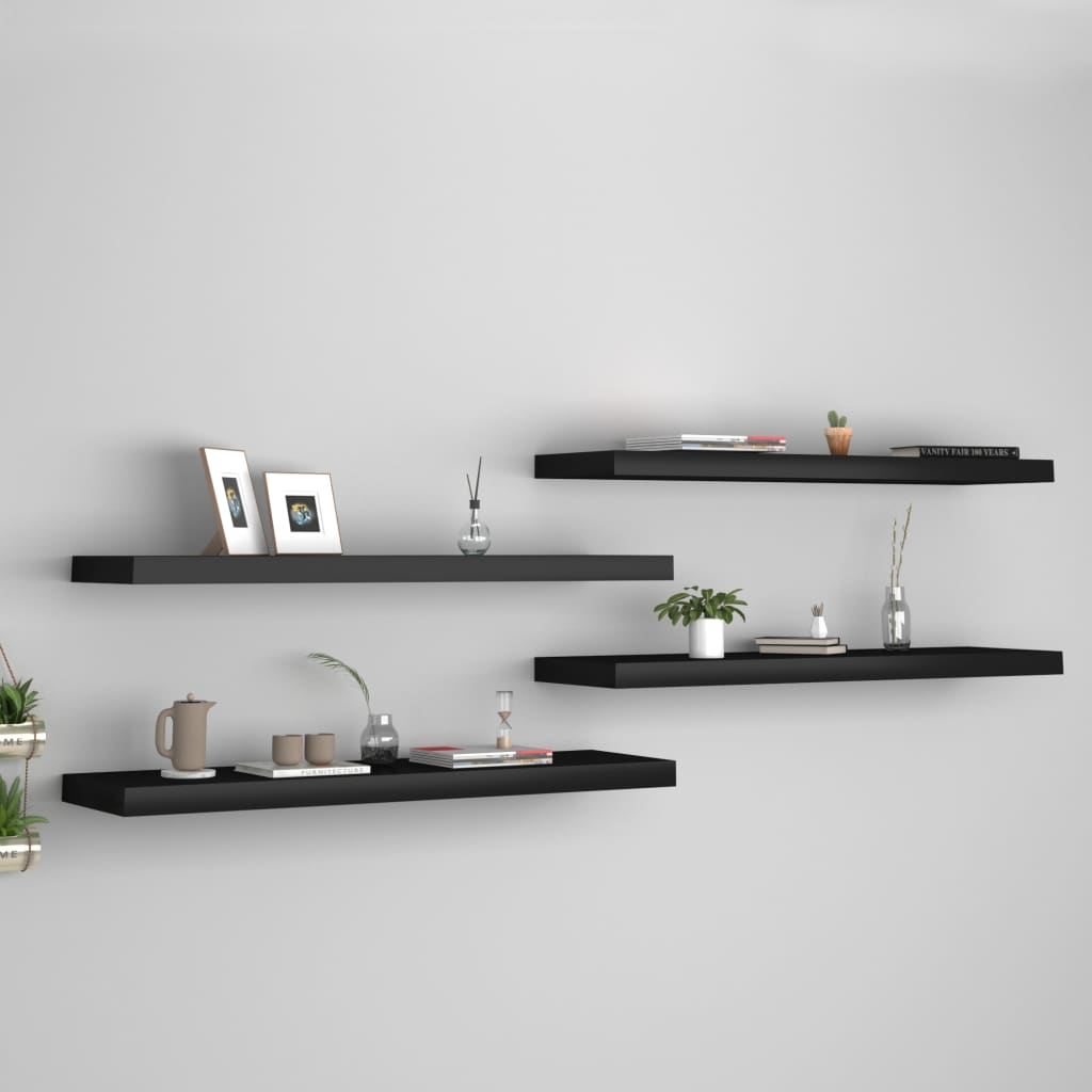 vidaXL Rafturi de perete suspendate 4 buc., negru, 90x23,5x3,8 cm, MDF vidaXL Rafturi de perete suspendate 4 buc., negru, 90x23,5x3,8 cm, MDF