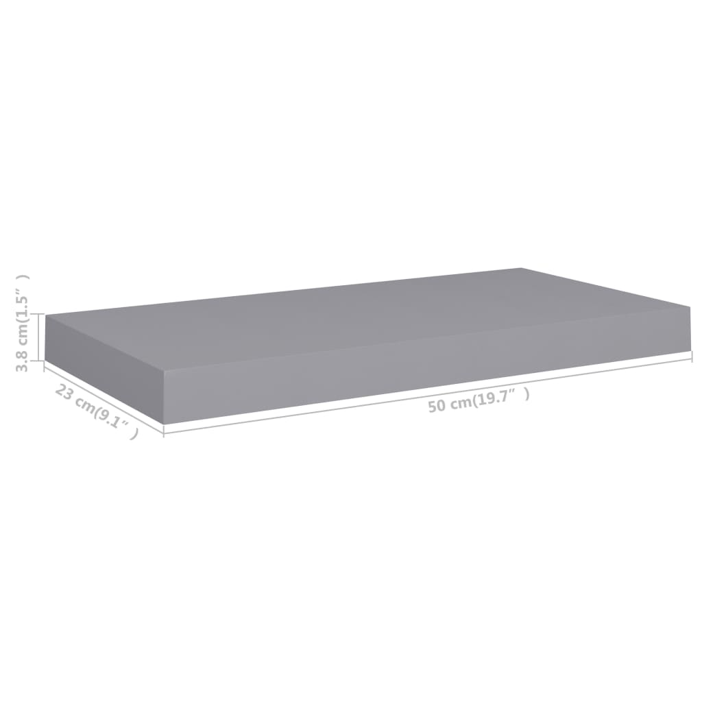 vidaXL Raft de perete suspendat, gri, 50x23x3,8 cm, MDF
