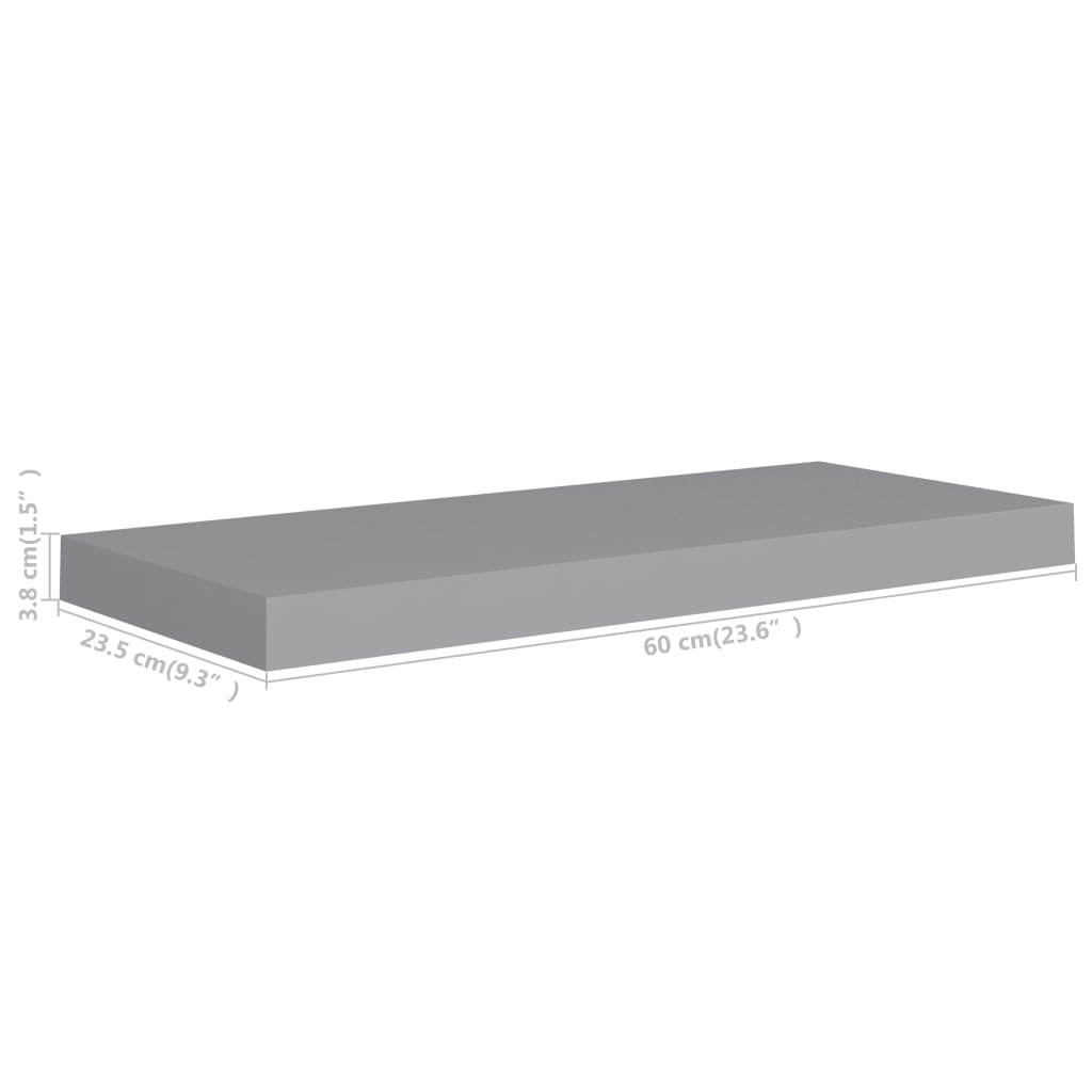 vidaXL Raft de perete suspendat, gri, 60x23,5x3,8 cm, MDF