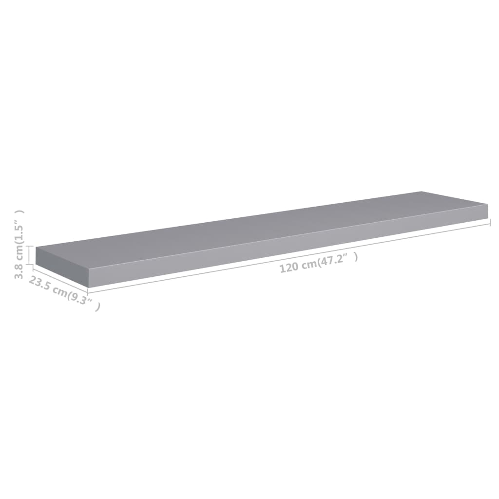 vidaXL Raft de perete suspendat, gri, 120x23,5x3,8 cm, MDF vidaXL Raft de perete suspendat, gri, 120x23,5x3,8 cm, MDF