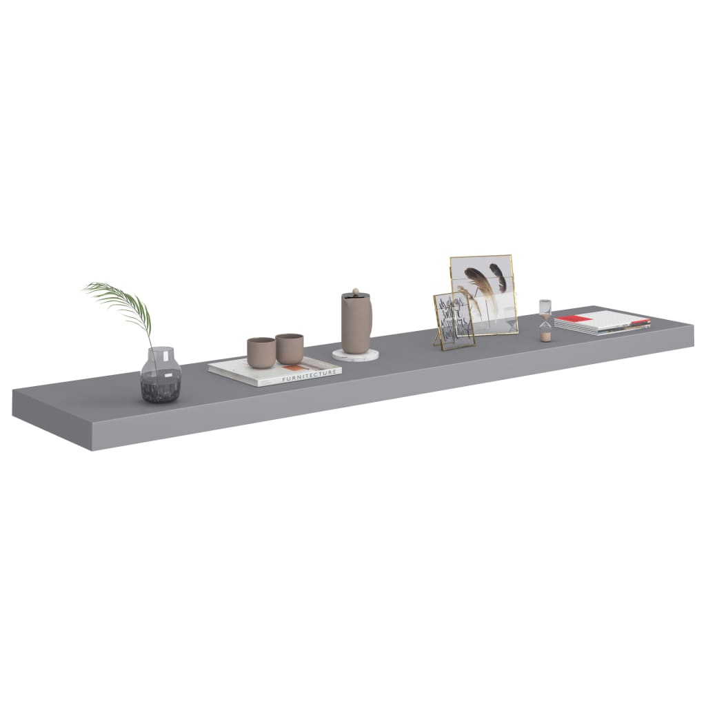 vidaXL Rafturi de perete suspendate, 2 buc., gri, 120x23,5x3,8 cm, MDF vidaXL Rafturi de perete suspendate, 2 buc., gri, 120x23,5x3,8 cm, MDF