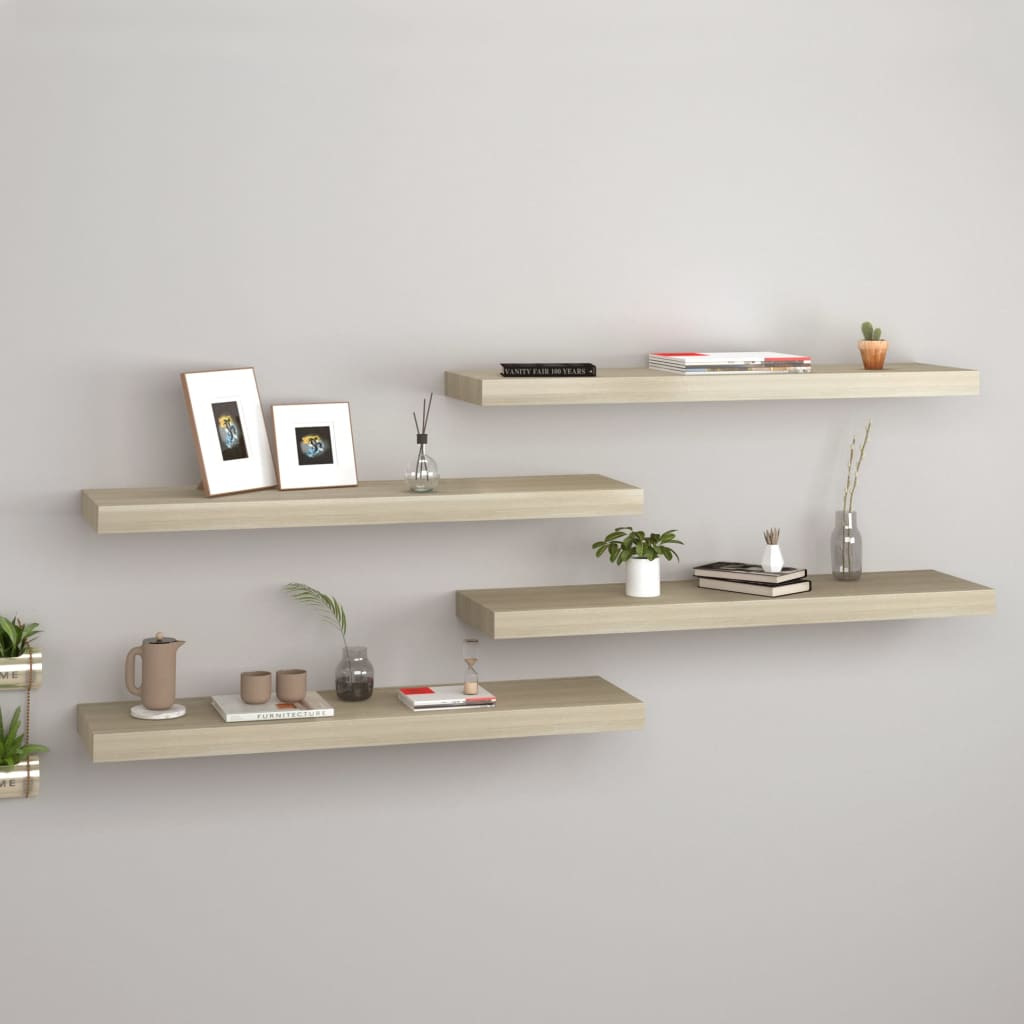 vidaXL Rafturi de perete suspendate 4 buc., stejar, 80x23,5x3,8 cm MDF vidaXL Rafturi de perete suspendate 4 buc., stejar, 80x23,5x3,8 cm MDF