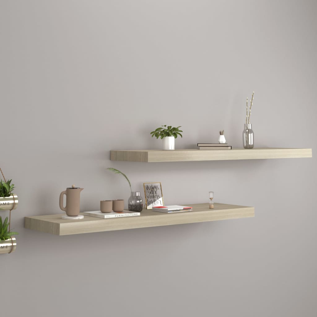 vidaXL Rafturi de perete suspendate 2 buc., stejar, 90x23,5x3,8 cm MDF vidaXL Rafturi de perete suspendate 2 buc., stejar, 90x23,5x3,8 cm MDF