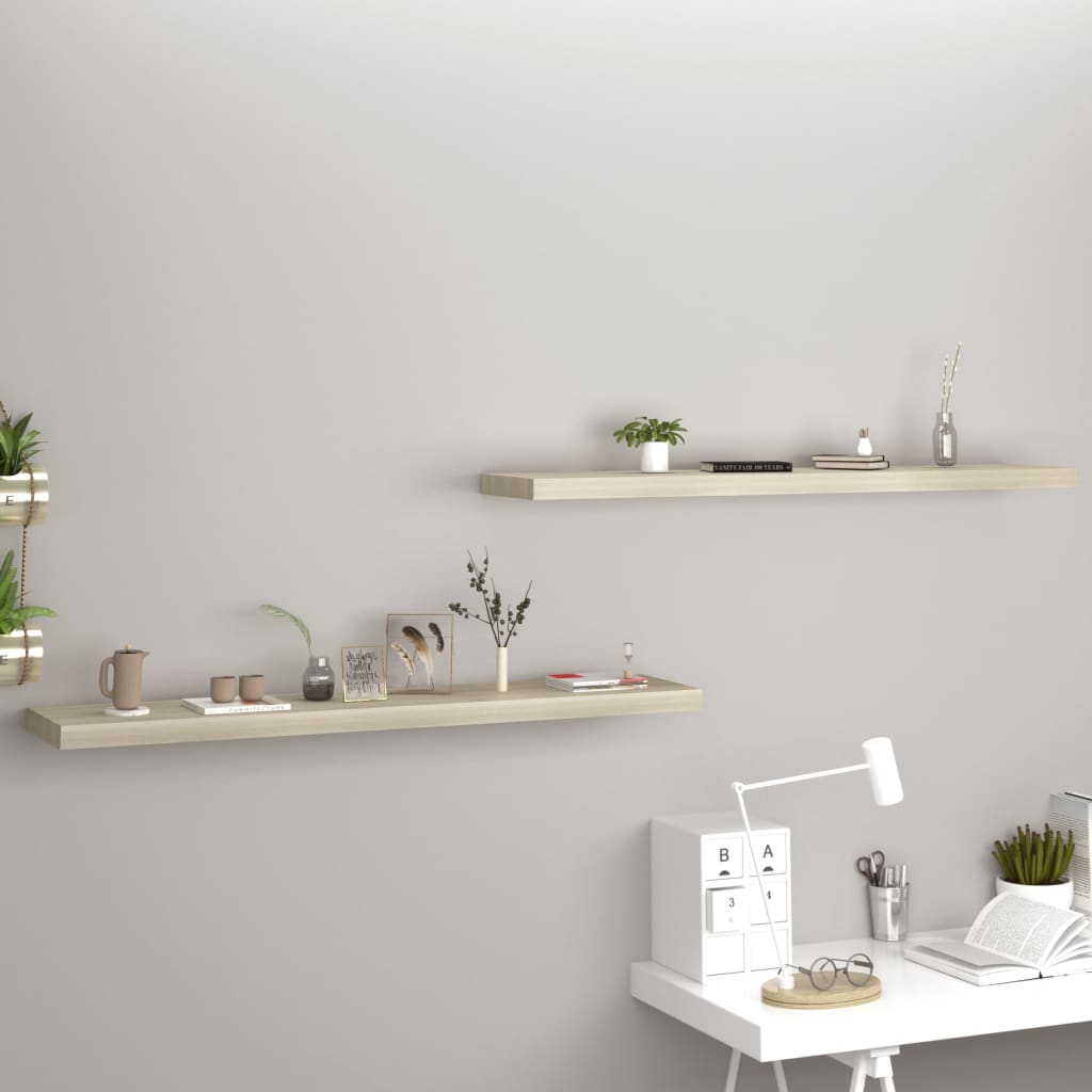 vidaXL Rafturi perete suspendate, 2 buc., stejar, 120x23,5x3,8 cm, MDF