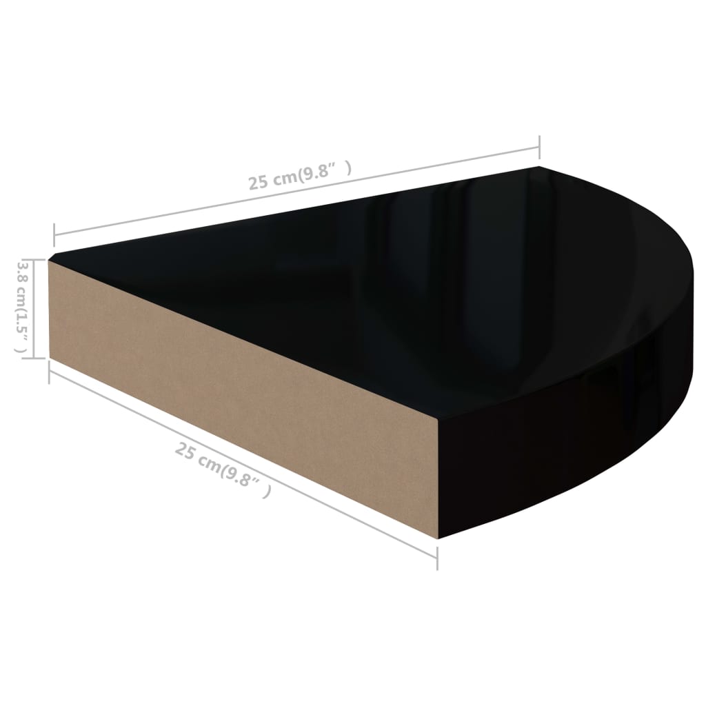 vidaXL Rafturi colț perete, 2 buc., negru extralucios 25x25x3,8 cm MDF vidaXL Rafturi colț perete, 2 buc., negru extralucios 25x25x3,8 cm MDF