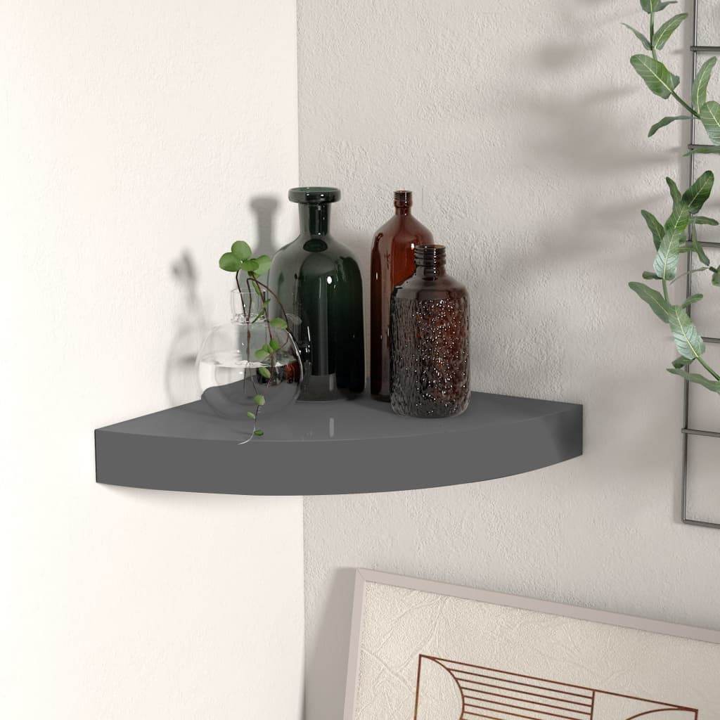 vidaXL Raft colțar de perete, gri extralucios, 25x25x3,8 cm, MDF vidaXL Raft colțar de perete, gri extralucios, 25x25x3,8 cm, MDF