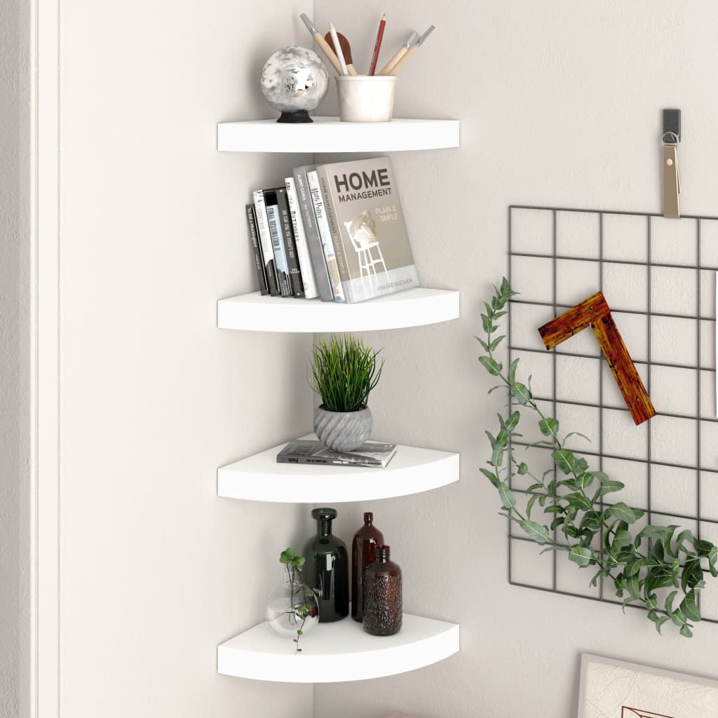 vidaXL Rafturi colțar de perete, 4 buc., alb, 25 x 25 x 3,8 cm, MDF vidaXL Rafturi colțar de perete, 4 buc., alb, 25 x 25 x 3,8 cm, MDF