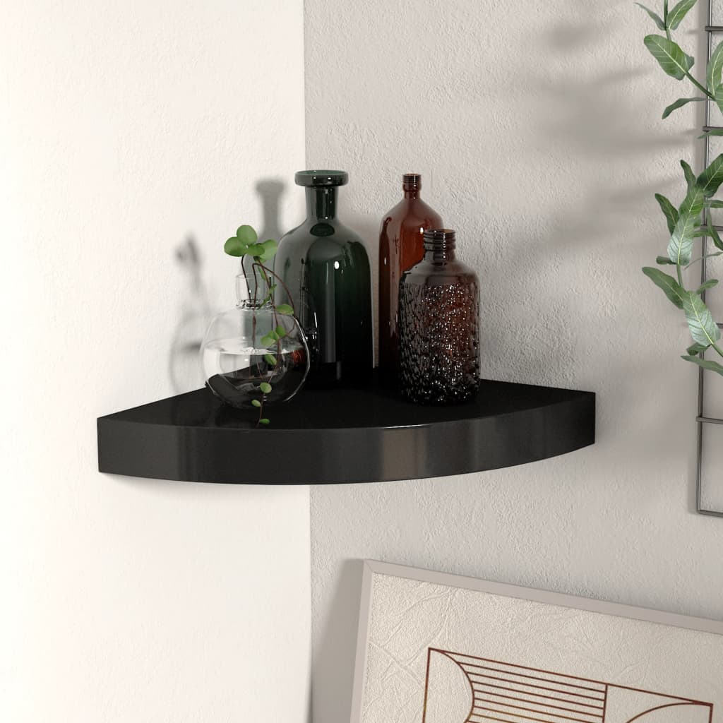 vidaXL Raft de colț suspendat, negru, 25x25x3,8 cm, MDF vidaXL Raft de colț suspendat, negru, 25x25x3,8 cm, MDF