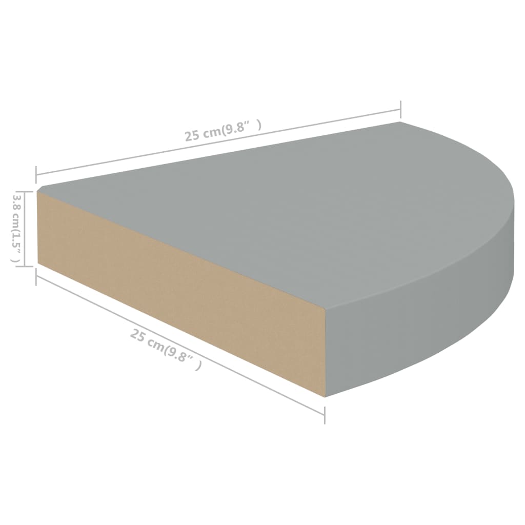 vidaXL Raft de colț suspendat, gri, 25x25x3,8 cm, MDF vidaXL Raft de colț suspendat, gri, 25x25x3,8 cm, MDF