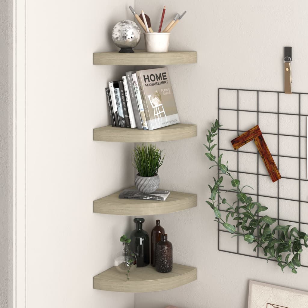 vidaXL Rafturi colțar de perete, 4 buc., stejar, 25 x 25 x 3,8 cm, MDF vidaXL Rafturi colțar de perete, 4 buc., stejar, 25 x 25 x 3,8 cm, MDF