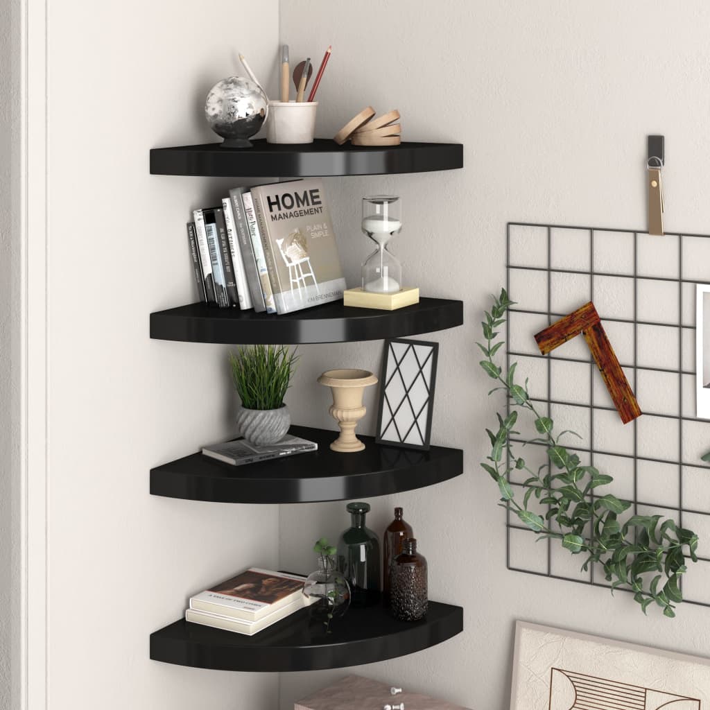 vidaXL Rafturi colțar de perete, 4 buc., negru, 35 x 35 x 3,8 cm, MDF vidaXL Rafturi colțar de perete, 4 buc., negru, 35 x 35 x 3,8 cm, MDF