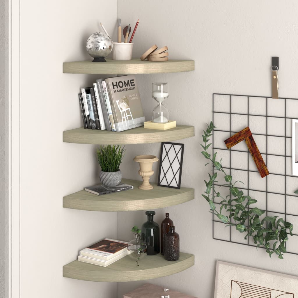 vidaXL Rafturi colț suspendate, 4 buc., stejar, 35x35x3,8 cm, MDF vidaXL Rafturi colț suspendate, 4 buc., stejar, 35x35x3,8 cm, MDF