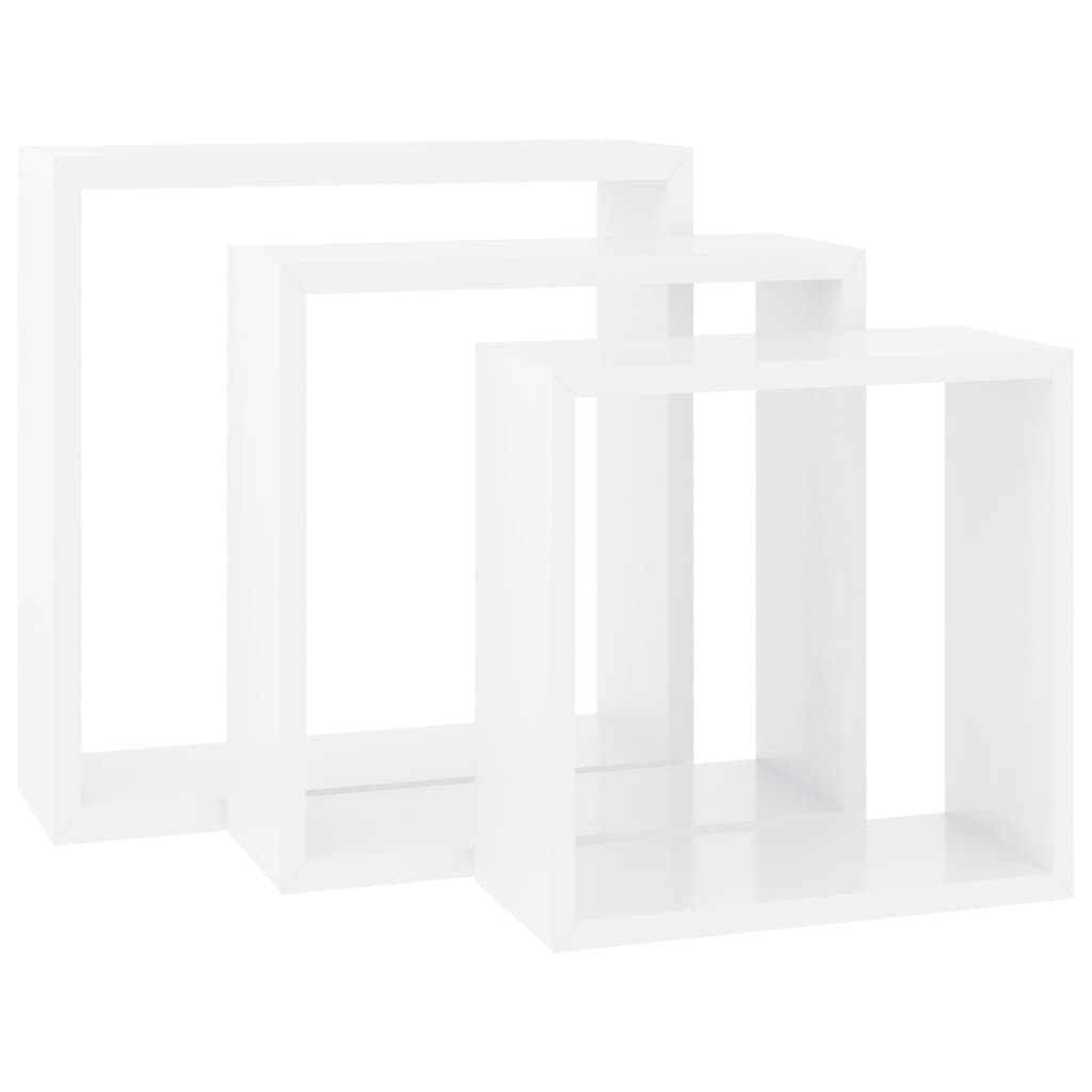 vidaXL Rafturi cub de perete, 3 buc., alb, MDF vidaXL Rafturi cub de perete, 3 buc., alb, MDF