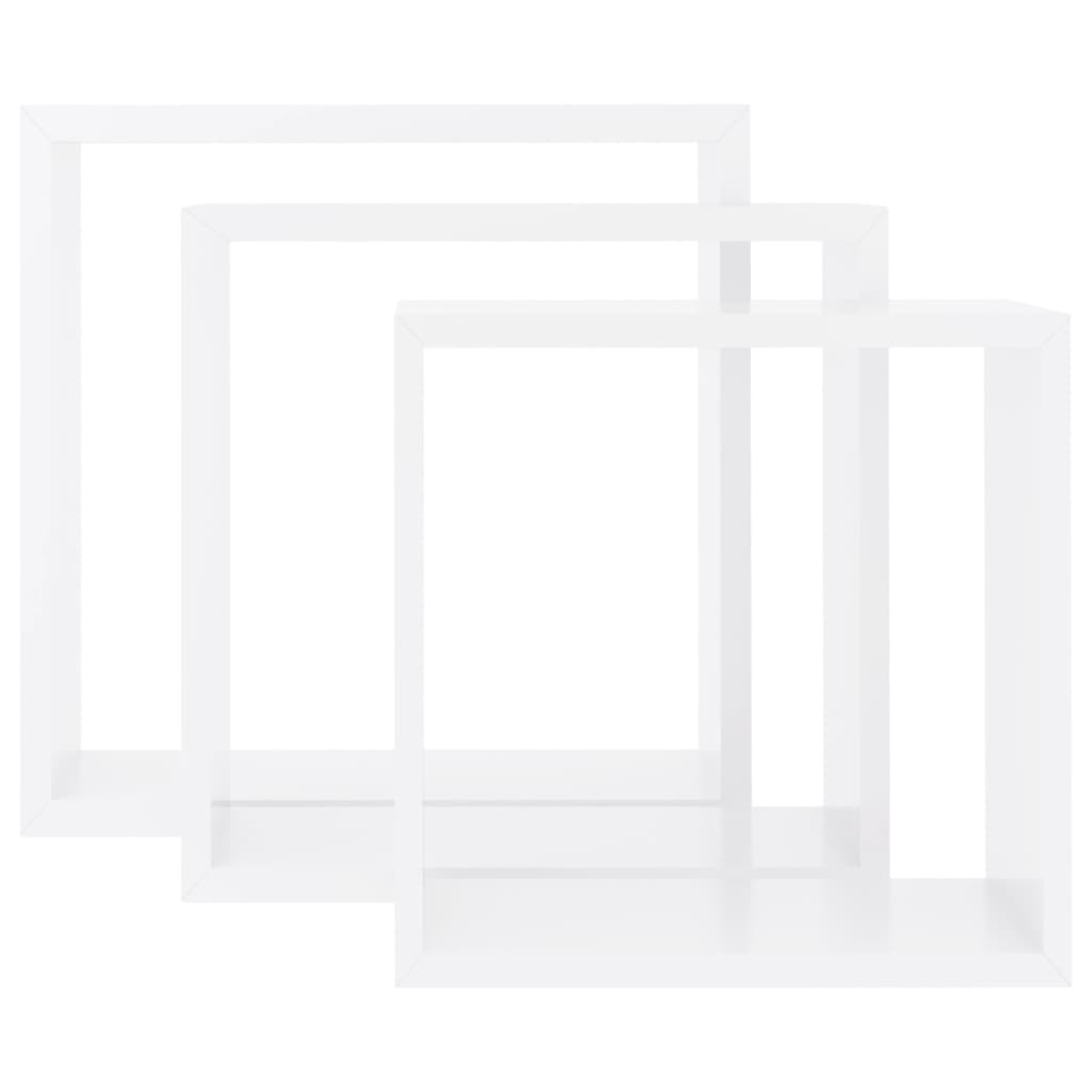 vidaXL Rafturi cub de perete, 3 buc., alb, MDF vidaXL Rafturi cub de perete, 3 buc., alb, MDF