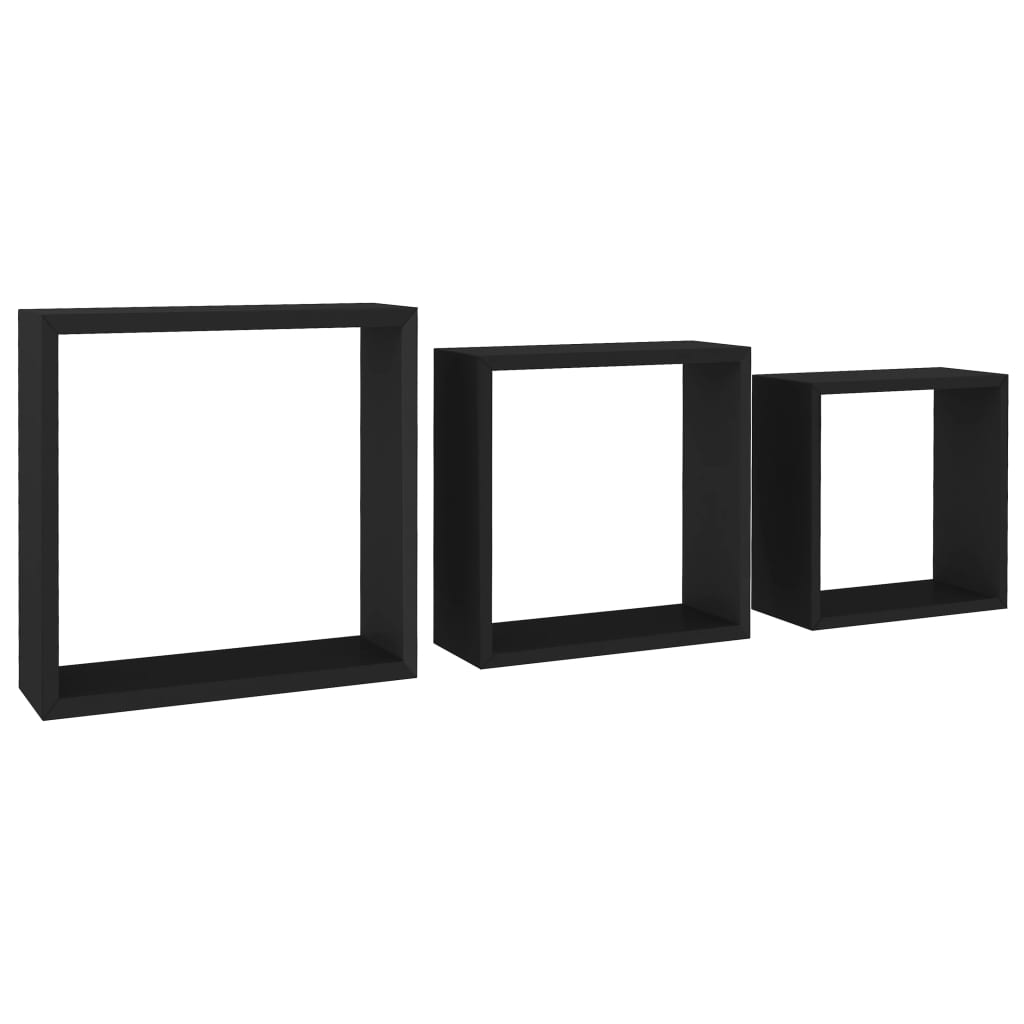 vidaXL Rafturi cub de perete, 3 buc., negru, MDF vidaXL Rafturi cub de perete, 3 buc., negru, MDF