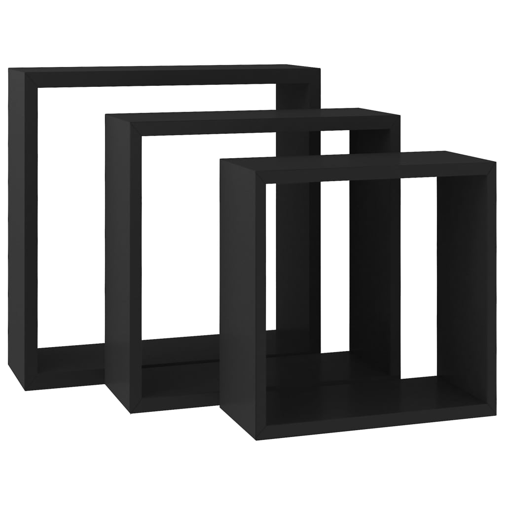 vidaXL Rafturi cub de perete, 3 buc., negru, MDF vidaXL Rafturi cub de perete, 3 buc., negru, MDF
