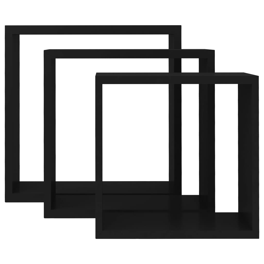 vidaXL Rafturi cub de perete, 3 buc., negru, MDF vidaXL Rafturi cub de perete, 3 buc., negru, MDF