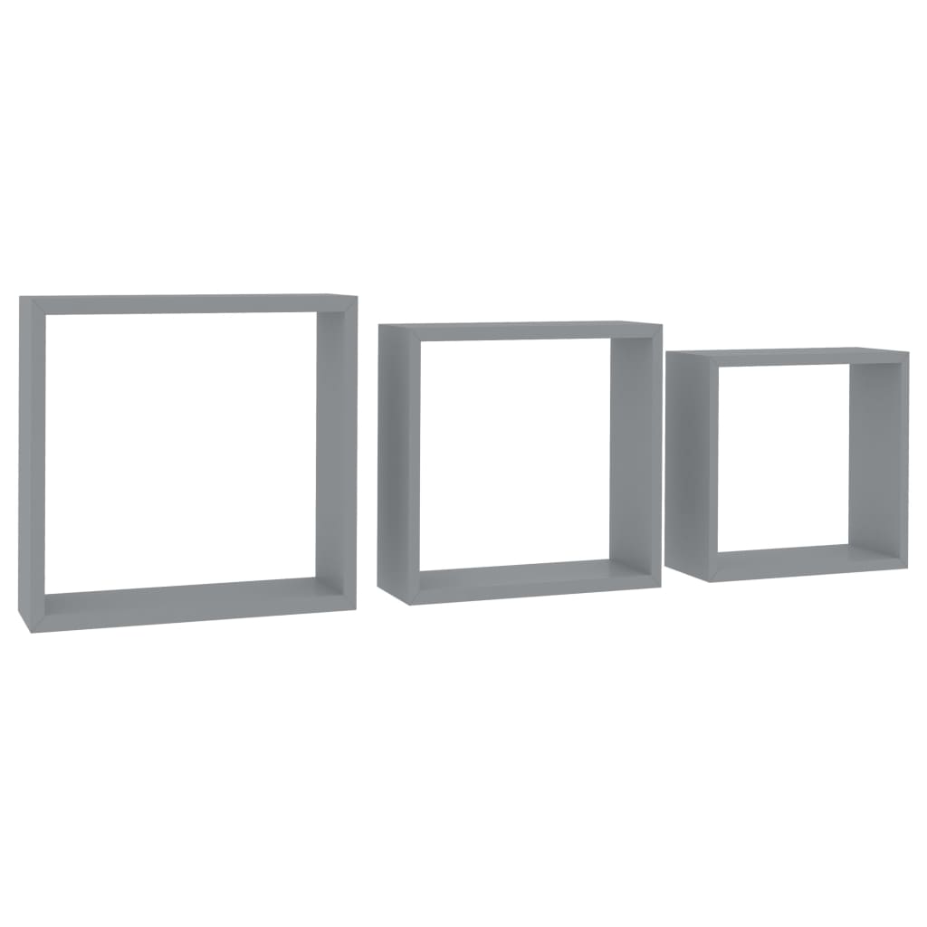vidaXL Rafturi cub de perete, 3 buc., gri, MDF vidaXL Rafturi cub de perete, 3 buc., gri, MDF