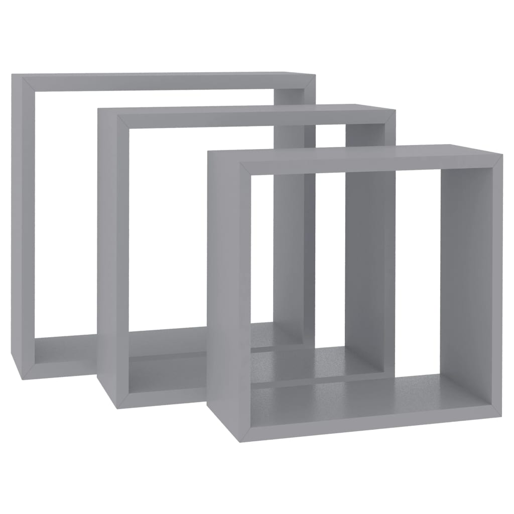 vidaXL Rafturi cub de perete, 3 buc., gri, MDF vidaXL Rafturi cub de perete, 3 buc., gri, MDF