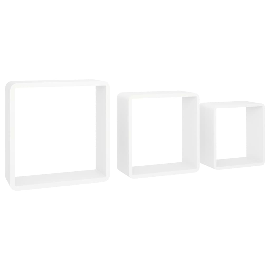 vidaXL Rafturi de perete cub, 3 buc., alb, MDF vidaXL Rafturi de perete cub, 3 buc., alb, MDF