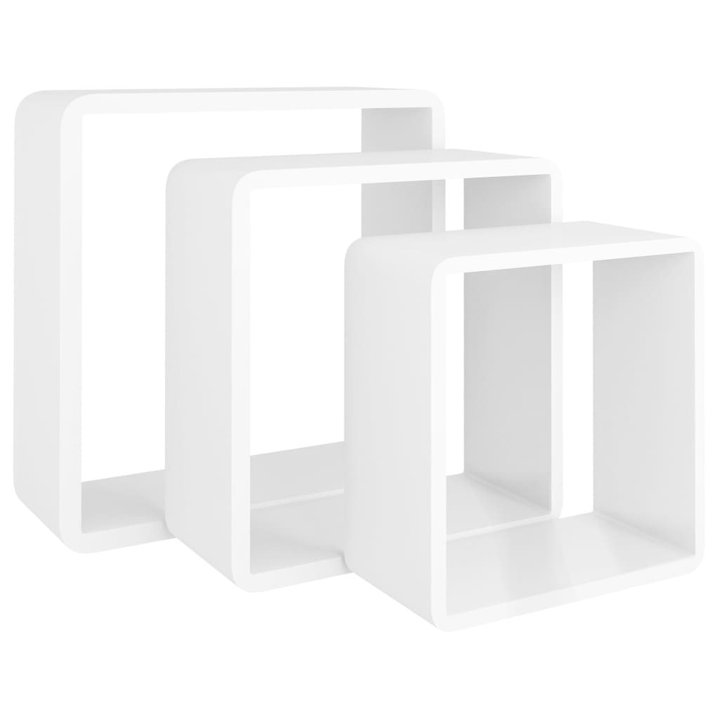 vidaXL Rafturi de perete cub, 3 buc., alb, MDF vidaXL Rafturi de perete cub, 3 buc., alb, MDF