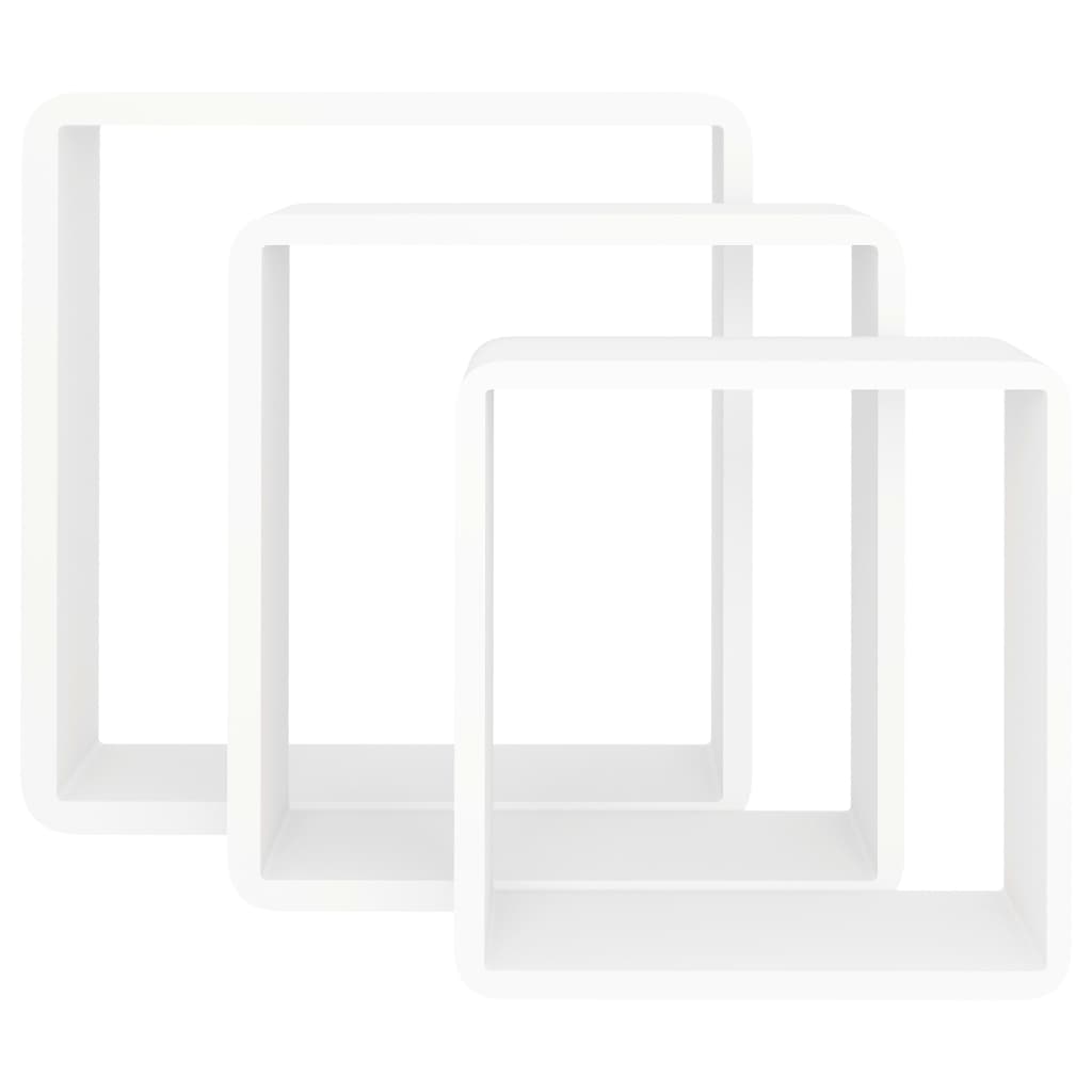 vidaXL Rafturi de perete cub, 3 buc., alb, MDF vidaXL Rafturi de perete cub, 3 buc., alb, MDF